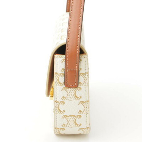 Celine Triomphe Canvas Calfskin Shoulder Bag White - Picture 2 of 6